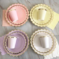 40pcslot gold disposable tableware set solid color party paper plates cups baby shower birthday supplies carnival wedding decor