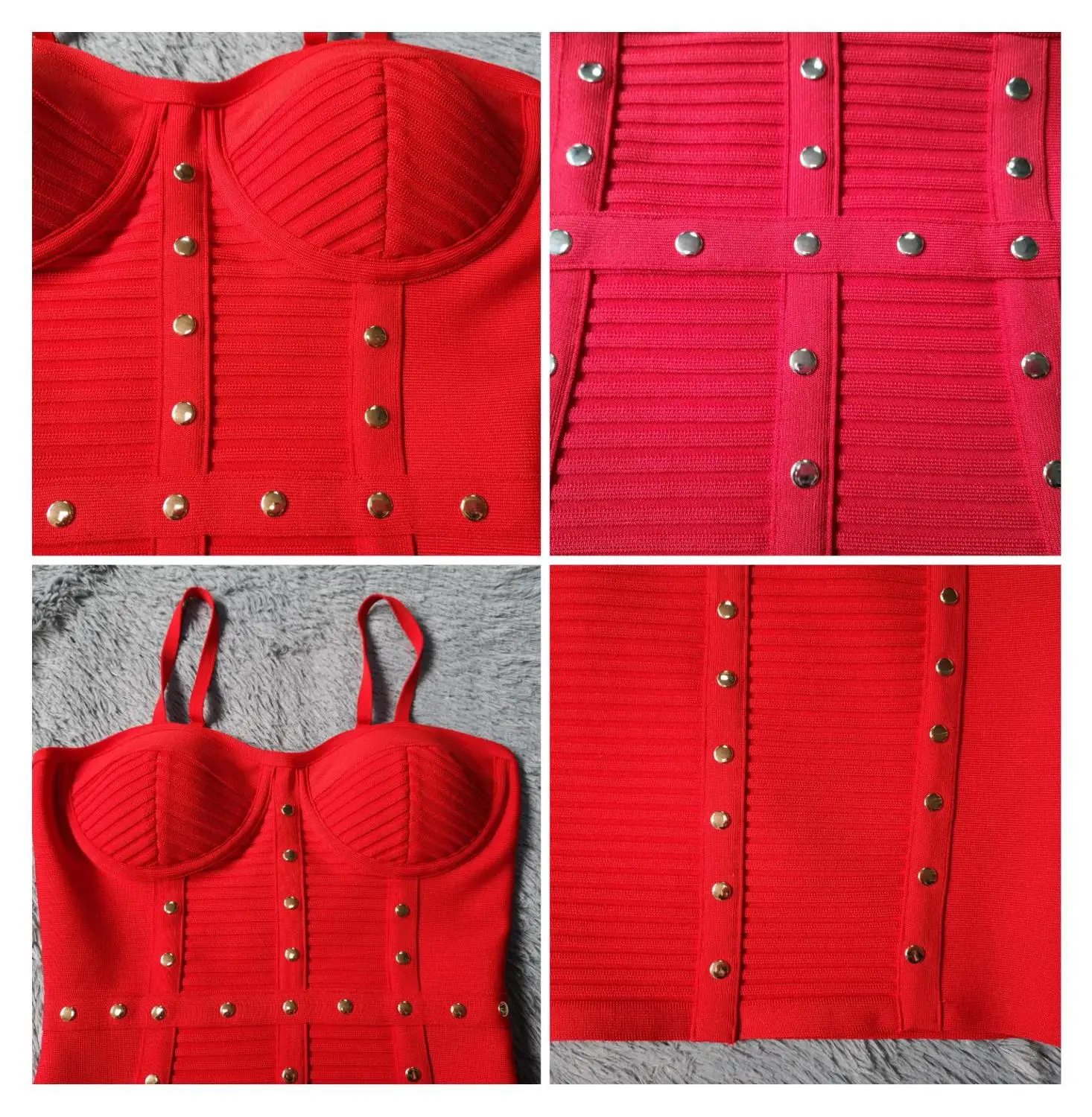 

Night Dress Spaghetti Strap Mini Sleeveless Striped Bandage Dress Metal Rivet Club Sexy Cocktail Sheath Vestidos Christmas