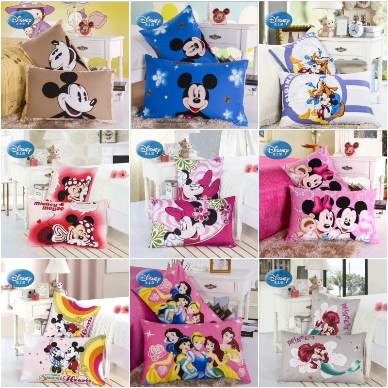 Скидки! Disney хлопковые наволочки для подушек, 2 предмета в комплекте с Микки Маусом принцессы с Минни Маусом для маленьких пара наволочка декоративные PillowsCase 48x74 см