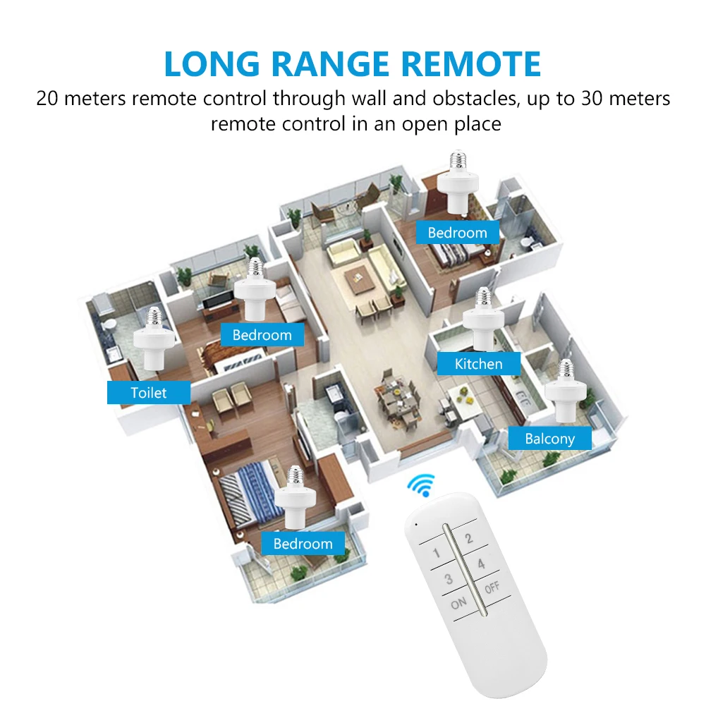 

Professional E27 Screw Light Holder Converter 220V 240V Wireless Remote Control Switch Lighting Lamp Base Bulb Socket Connector