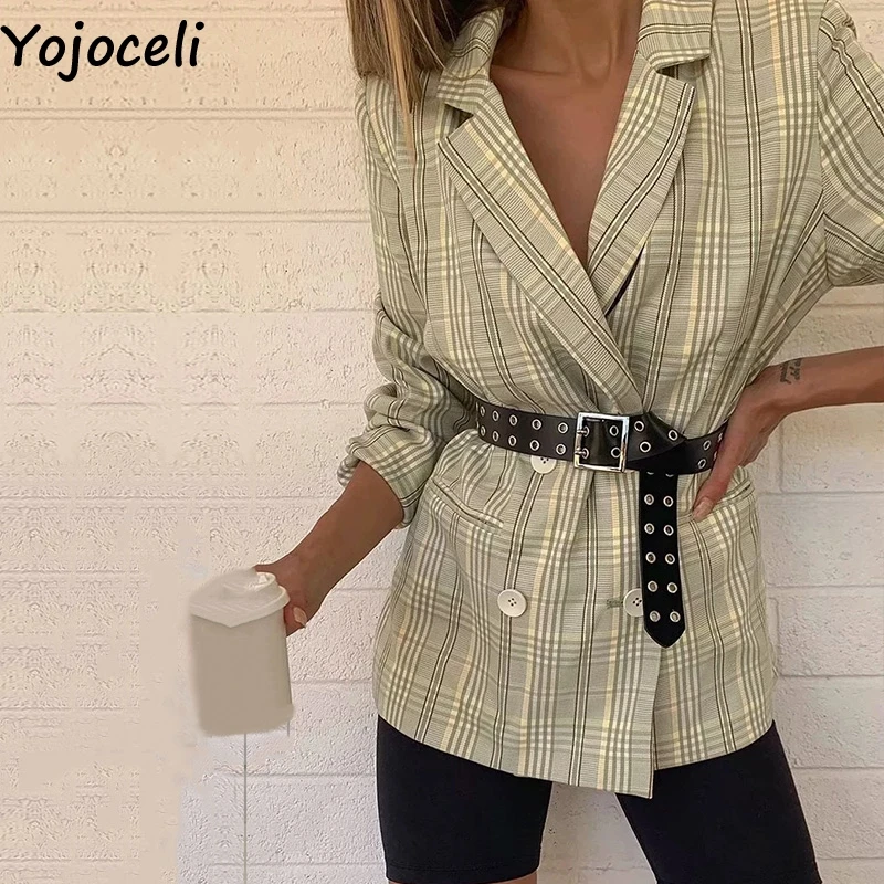 Yojoceli сексуальный крутой элегантный клетчатый женский Блейзер Осенние карманы