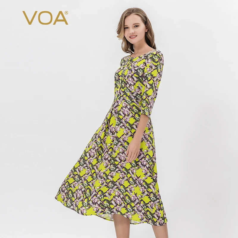 VOA винтажное шелковый шелк платье женское блестящее теплое платья женские