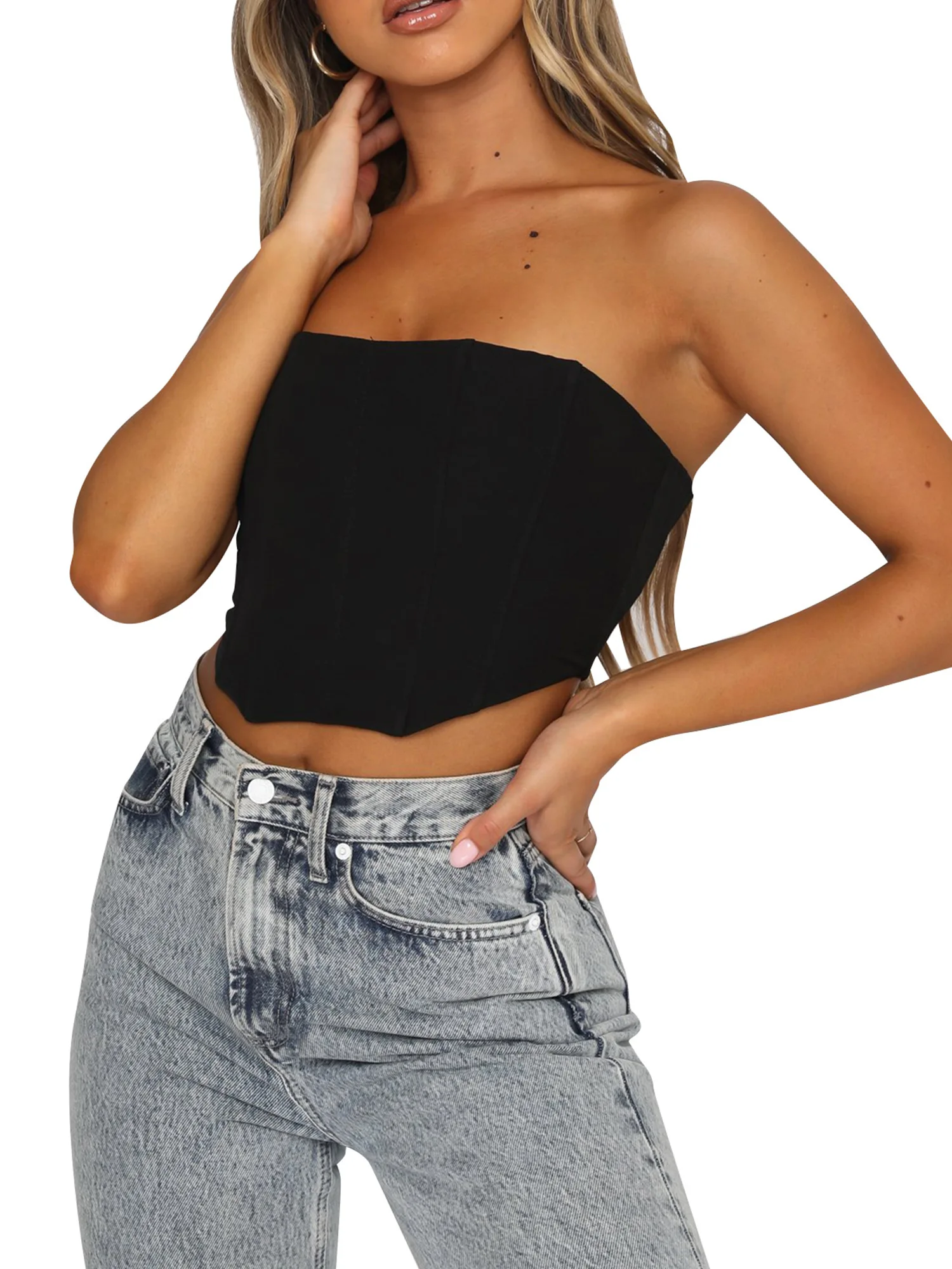 

Женский сексуальный укороченный топ, повседневный летний базовый однотонный топ без рукавов, без бретелек