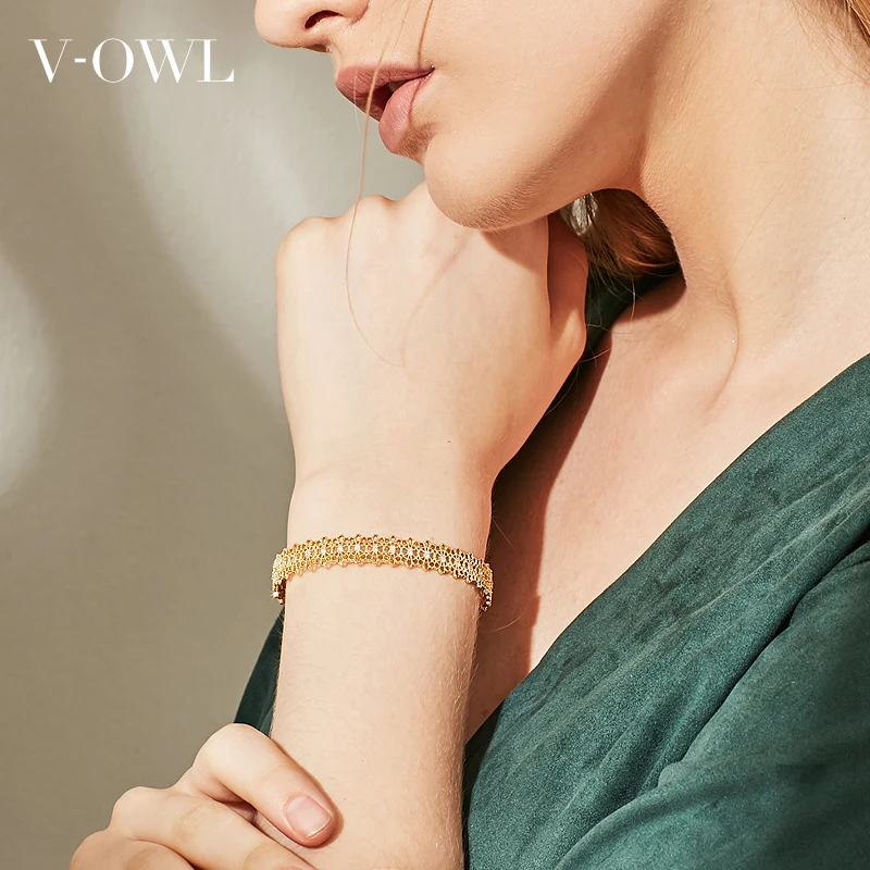 V-Owl Винтажный Золотой медный браслет инкрустированный цирконием Открытый