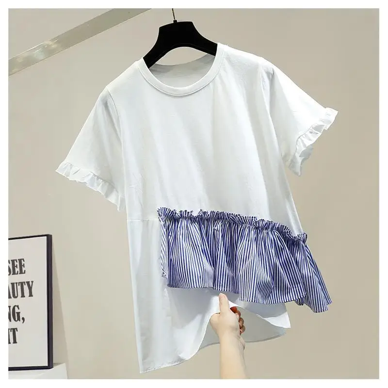 

Fashion Mesh Collage Three-Dimensional Decoration Short-Sleeved T-shirt 2021 New Design Sense All-Match Top Kawaii Clothes