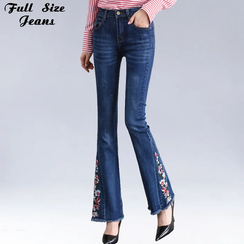 Женские расклешенные джинсы с цветочной вышивкой Размер 3Xl 4Xl 7Xl Стрейчевые