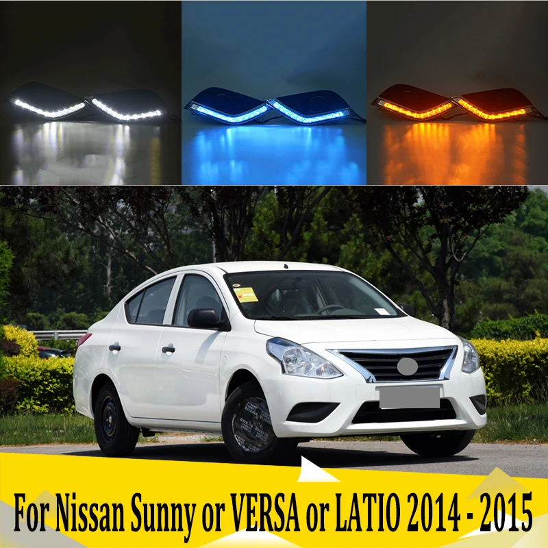 

Для Nissan Sunny, VERSA LATIO 2014-2015 Светодиодный дневной, вождения, бега, светильник Противотуманные фары Дневные Фары Лампы 6000K белый желтый синеть све...