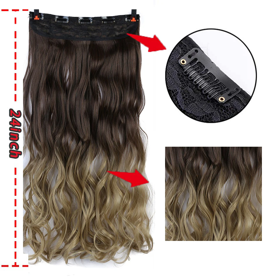 LiangMo цельный зажим для наращивания волос волнистые волосы 5 зажимов градиентный