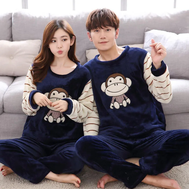 Пижама для пар унисекс взрослых зимний пижамный комплект теплая фланелевая