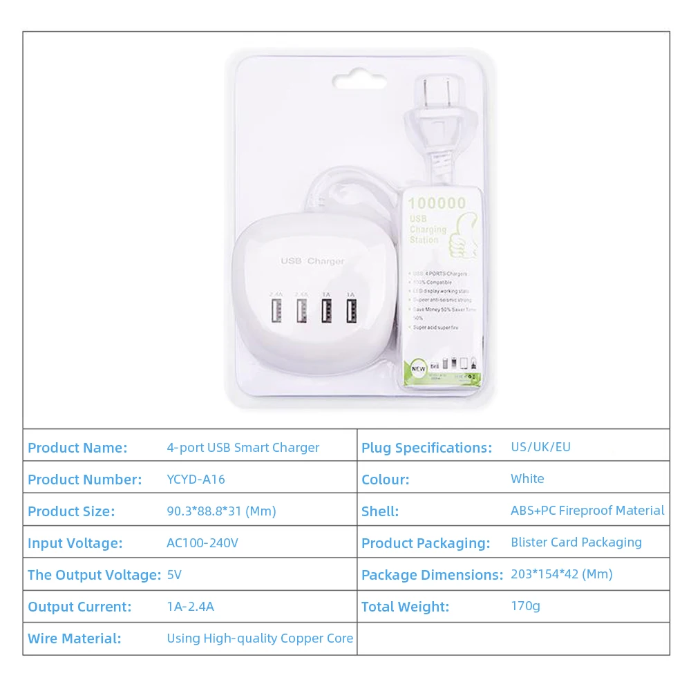 4 порта USB умное зарядное устройство 5V 2.4A США ЕС Великобритания Быстрая Зарядка