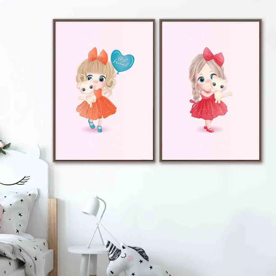 Милые животные цветные единороги каракули девушка детская настенная Картина на