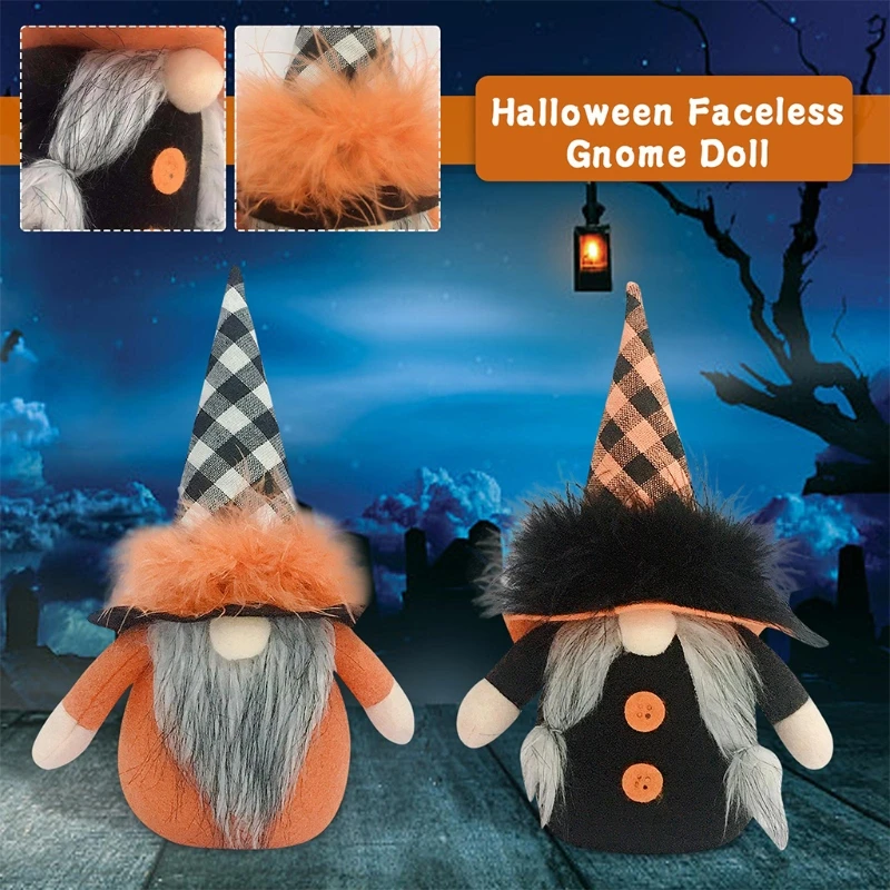 

Halloween Gnome Handmade Plaid Stripe Swedish Tomte Scandinavian Gnomes Autumn Thanksgiving Table Ornament