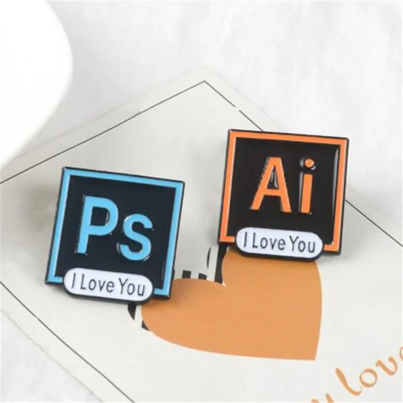 WKOUD PS AI Pr Au эмалированные булавки I Love You фотошоп значок на заказ Пастельная брошь