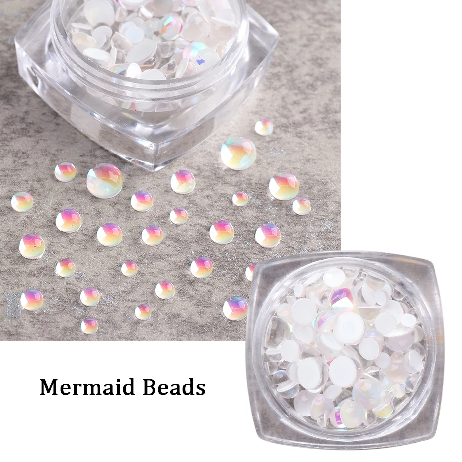 

Mixed Mermaid Shell Clear Beads Nail Art Designs Round Flat Back Rhinestone Crystals Caviar Nails Charms Decorations JILR01-09