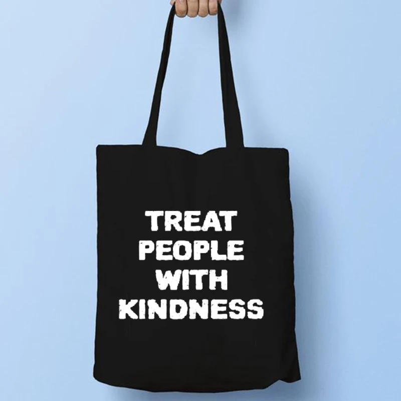 

Bag Fashion Canvas Treat People with Kindness Letter Tote Bags Casual Women 2021 New Fun Vintage Shoulder Bag
