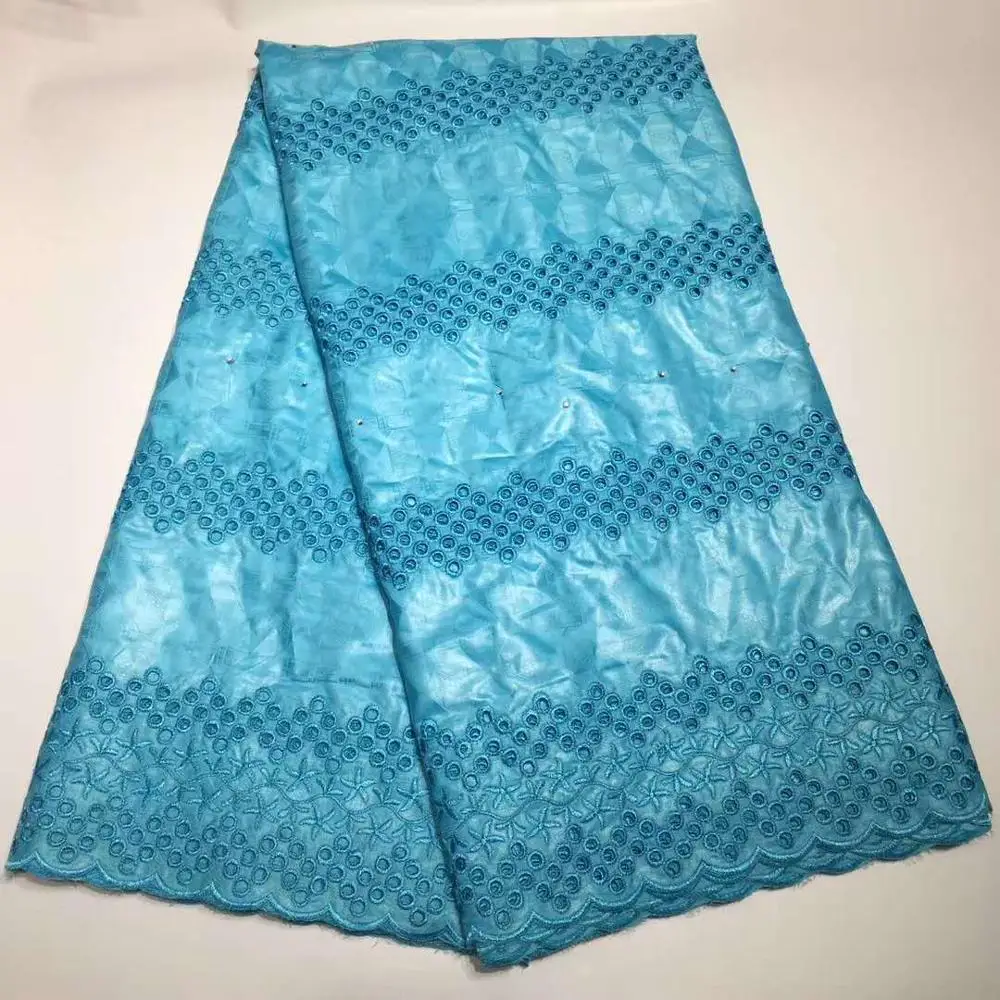 Небесно-Голубой перфорированный круг камни Африканский Базен Riche ткань вышитые