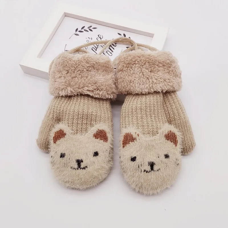 

4-7T Winter Baby Boys Girls Gloves Children Gloves Girls Cartoon Hanging Neck Mittens Double Thick Knitting Warm Kids Gloves