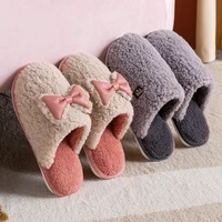 winter warm home slippers bowknot cotton shoes cute lovely cartoon indoor bedroom house women men lovers fur slides slippers