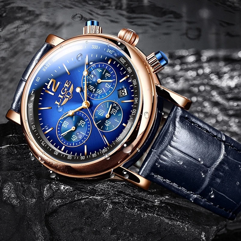 

2021 LIGE Top Brand Luxury New Fashion Watch For Men Leather Waterproof Clock Sports Watches Mens Quartz Wristwatch Reloj Hombre