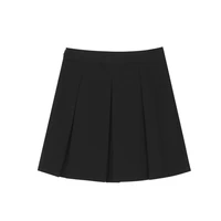 women summer ins style black pleated short skirt pants solid color casual loose high waist slim aline office lady security skirt
