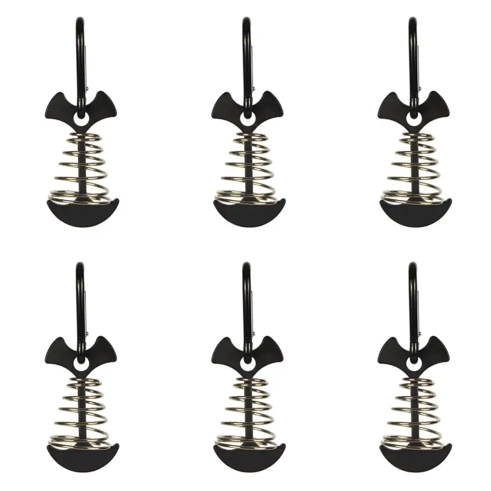 

6PCS Deck Anchor Pegs Fishbone Tent Stakes With Spring Buckle Tent Nail Rope Buckle Board Pegs Outdoor Tent Accessories