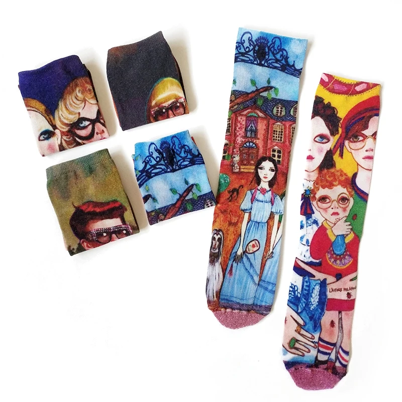 Модные Длинные Носки с рисунком для женщин и девочек хлопчатобумажные забавные