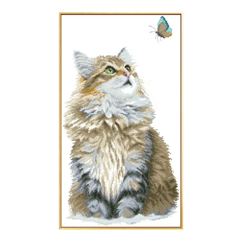 

Cat and Butterfly Cross Stitch Patterns Kits Printed Canvas Embroidery Needlework Sets 11CT 14CT Diy Crafts Home Decor Paintings