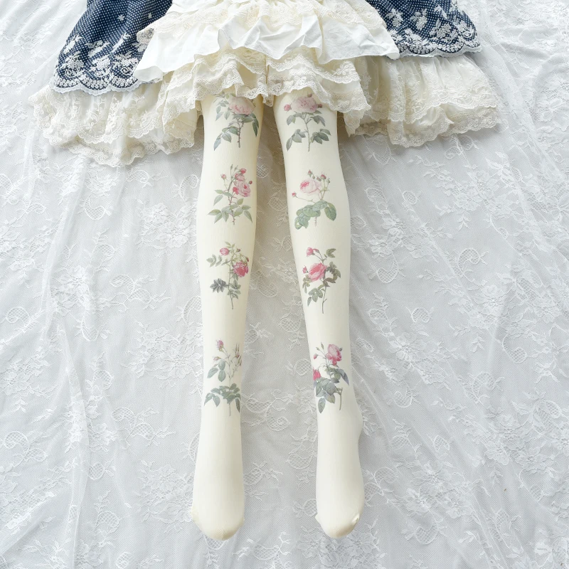 Japanese Sweet Lolita Stockings Retro Lolita Bronzing Printing Pantyhose Harajuku Tattoo Stocking Female Velvet Pantyhose