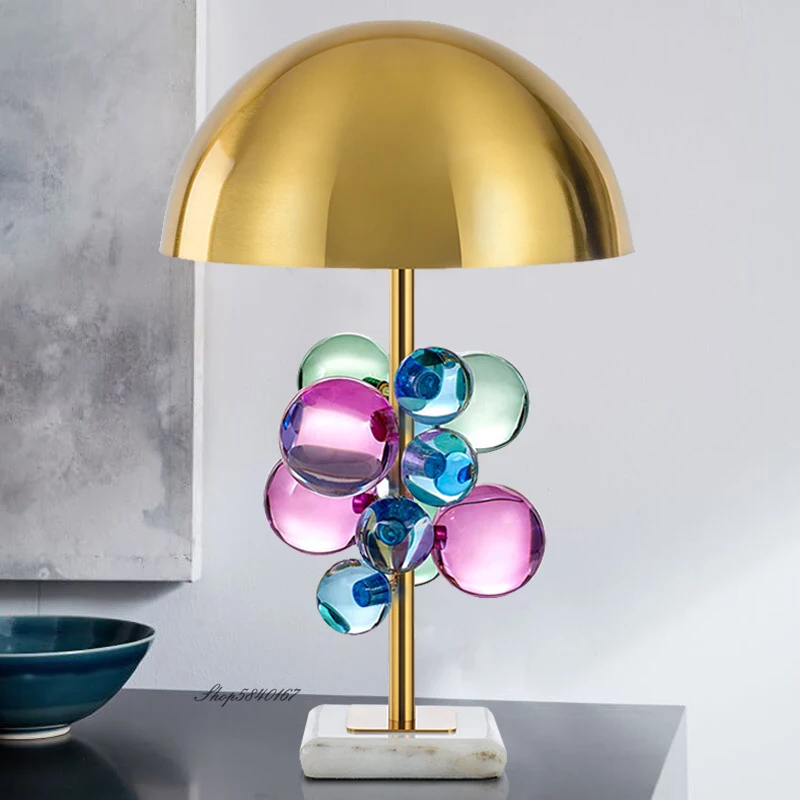 

Nordic Ins Colourful Table Lamp Crystal Marble Beside Lamp for Bedroom Living Room Decor Study Desk Lamp Plated Gold Table Light