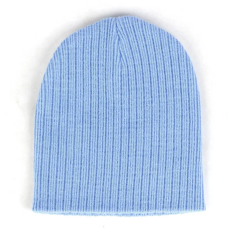 Light Blue Geebro/вязаные полосатые шляпы для детей ясельного возраста, теплые шапочки для маленьких девочек, зимняя однотонная шапка, Модные Повседневные шапки, полиэстер, DQ934 - Цвет: Light Blue