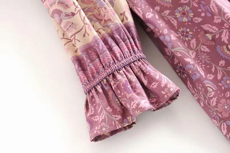 Everkaki Boho блузки с цветочным принтом, Рубашки, Топы, женские, с кисточками, с завязками на шее, с длинными рукавами, винтажные топы, блузки, женские,, Осень-зима