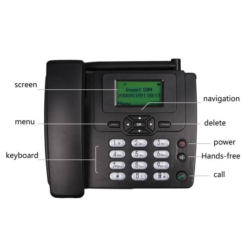 beamio english language wireless telephone with gsm sim card wall mount cordless phone lcd screen for home office desktop black free global shipping