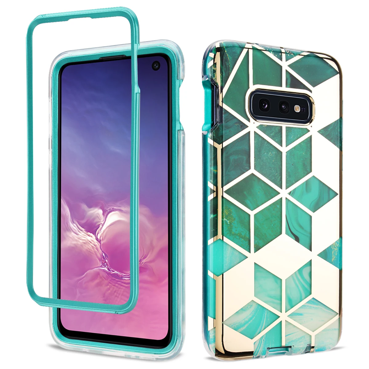 

For Samsung Galaxy S10 Note10 Plus S10e Full-Body Glitter Chrome Geometric Marble Cover WITHOUT Built-in Screen Protector capa