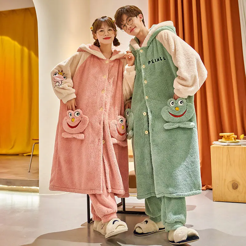 Sleepwear Women Nightgown Cute Cartoon Couple Robe Set Plus Size Nighty Ladies Pijamas Set Soft Home Men Nightwear Sleep Tops