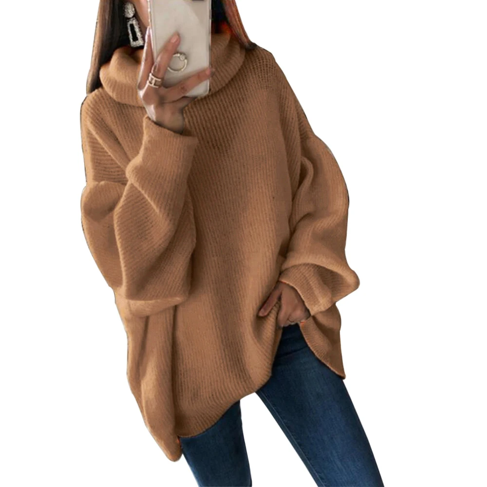 WENYUJH Fashion Plus Size 2XL Knitted Sweaters And Pullovers Women Loose Turtleneck Long Sweter Femme Knitwear Jumpers Tops
