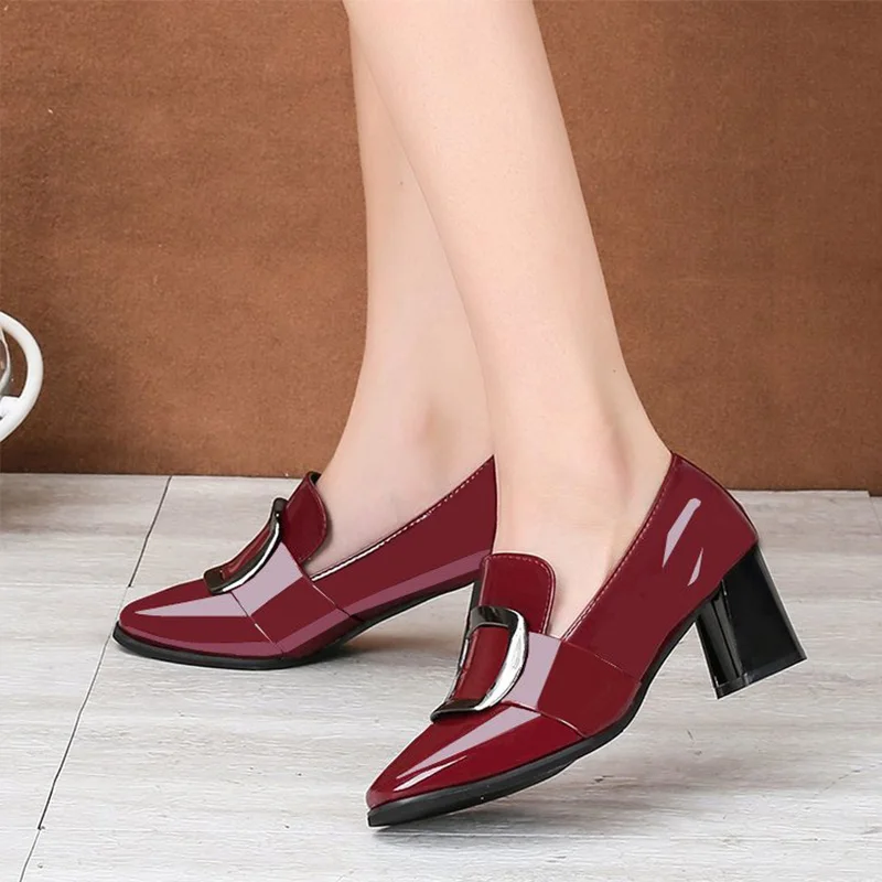 

Women Shoes Pumps Ladies High Heels Autumn Office Wedding Dress Patent Leather Buckle Woman Crystal Slip On Fashion Pointed Toe