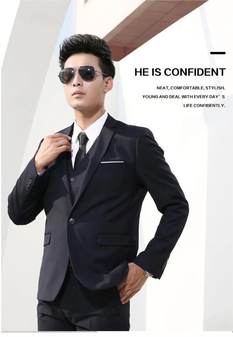 Shenrun Men Suits Slim Business Formal Casual Classic Suit Wedding Groom Party Prom Single Breasted Color Black Gray Navy Blue