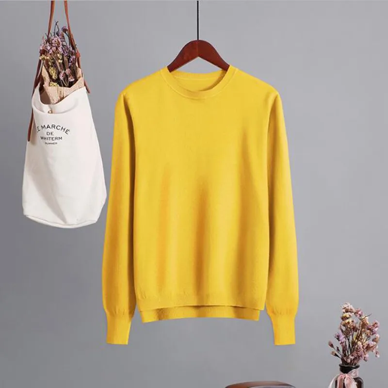 Yellow 80978 GIGOGOU, карамельный цвет, Женский базовый свитер, круглый вырез, однотонный джемпер, топ, мягкий, уютный, вязанный, пуловер, свитер, с высоким низом, swetry damskie - Цвет: Yellow 80978