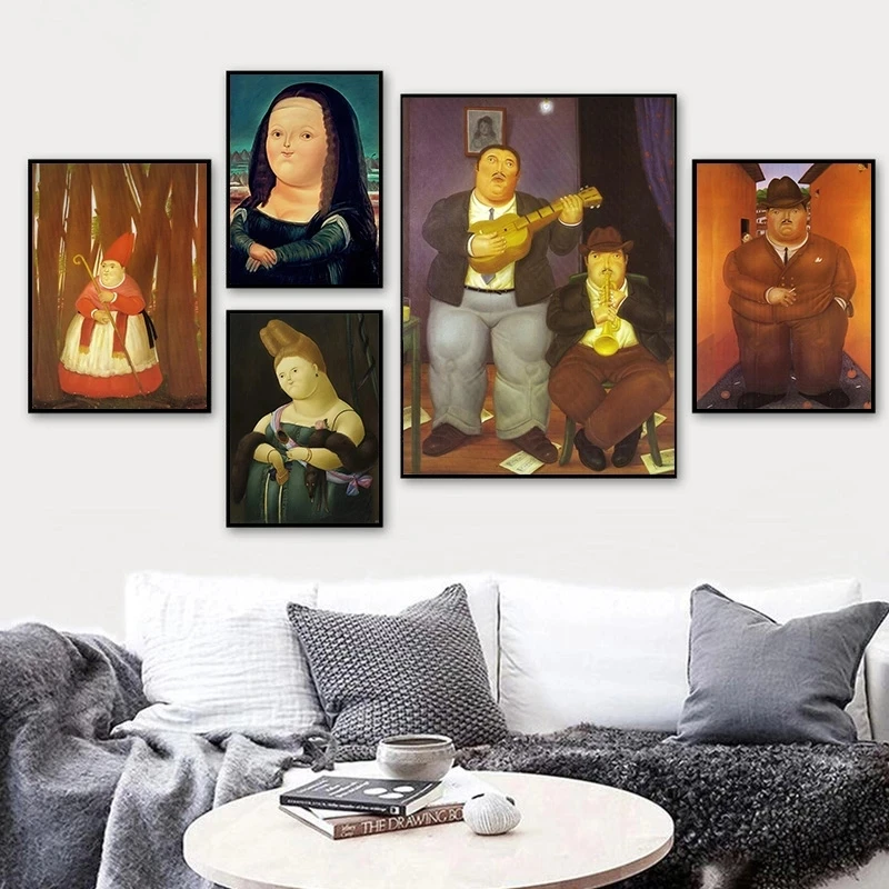 

Nordic Funny Cartoon Wall Art Fat Mona Lisa Canvas Printings Impressionist Figure Painting Famous Canvas Painting Decor Home