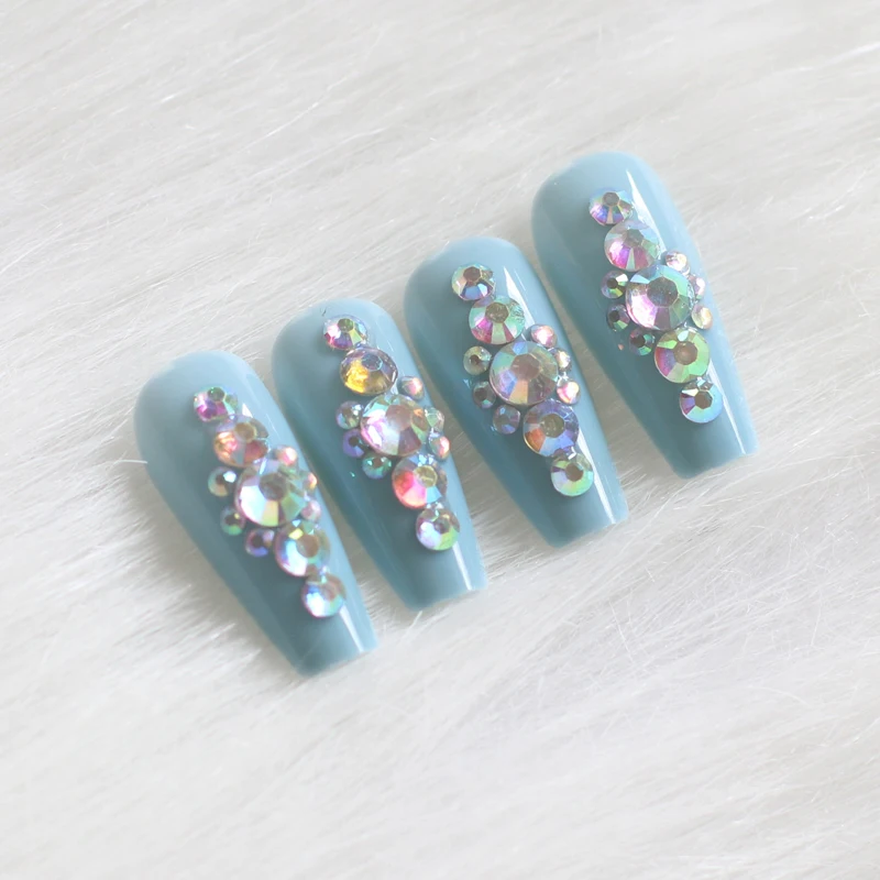 24 шт. новейшие Яркие длинные накладные ногти ручной работы с кристаллами