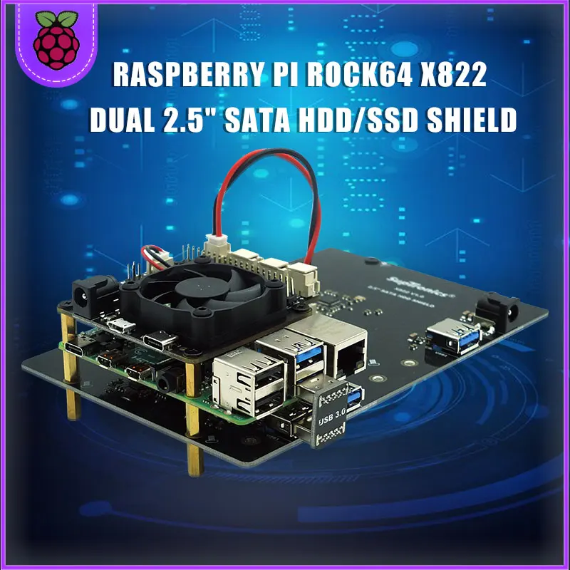 Raspberry Pi ROCK64 X822 Dual 2 5 &quotSATA HDD/SSD щит поддерживает до 8 ТБ HDDsIdeal решение для хранения