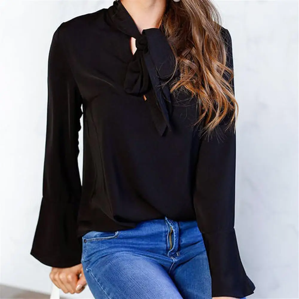 Осень 2019 актриса лук и Стрелка воротник куртка цвет сплошной длинный рукав