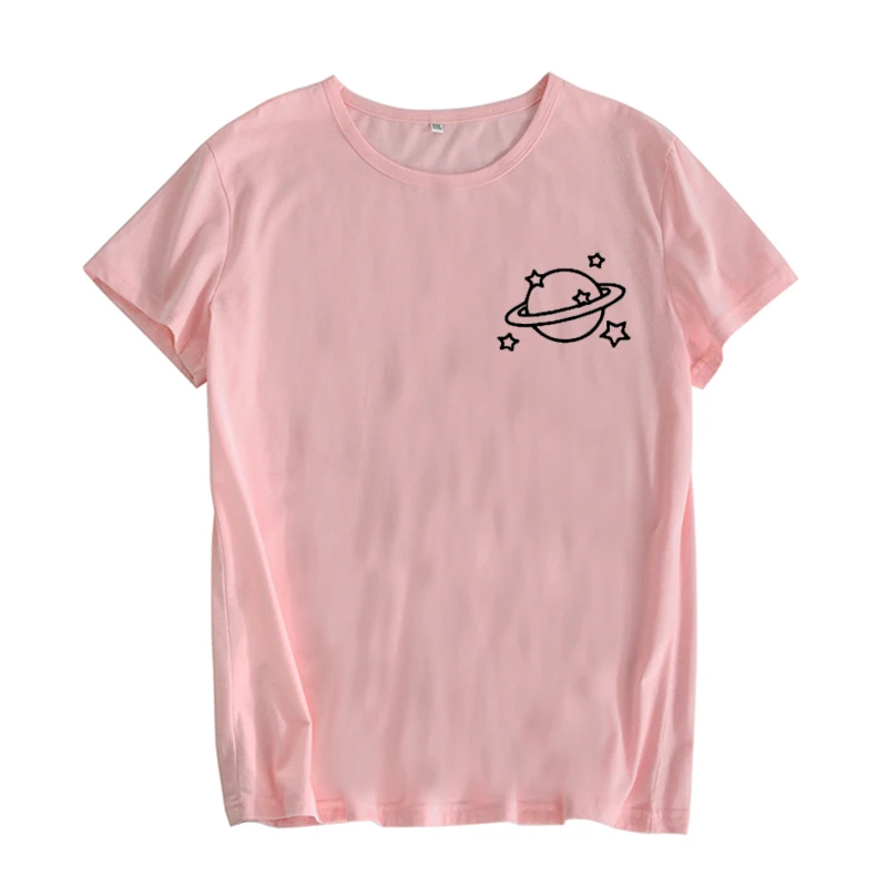 Планета Сатурн карман печать футболка женская одежда 2019 Летняя мода Harajuku