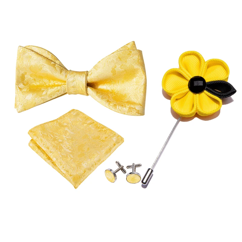Желтый галстук-бабочка для мужчин самозавязывающийся бант набор из шелкового