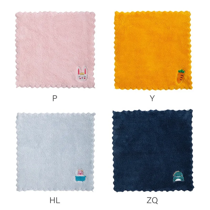 Household Coral Velvet Embroidered Rags. Kitchen Water Absorption Dishwashing Cloth Hang Rags Cleaning Cloth