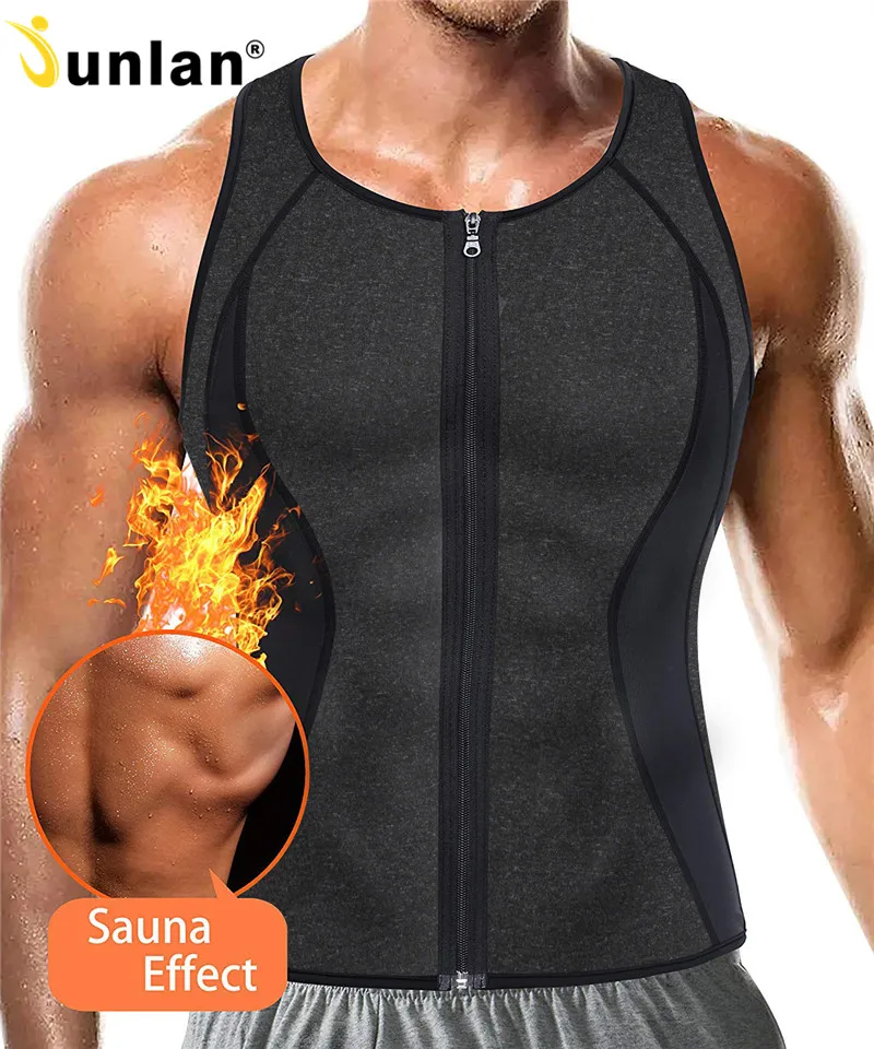 

Junlan Zipper Sweat Shirt Neoprene Men Slimming Sauna Vest Waist Trainer Reducing Tummy Shaper Body Control Shapewear Fat Burned