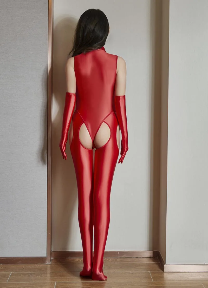 Пикантные блестящие обтягивающие перчатки Плюшевый комбинезон леггинсы с