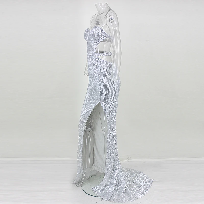 Slaygirl, длинное платье с открытыми плечами, бодикон, макси, вечернее платье, женское, серебряное, с блестками, одноцветное, vestidos, высокое, пикантное платье с разрезом, красное