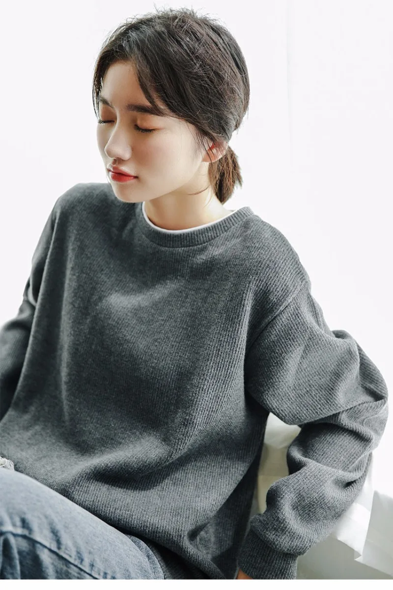 

Women's Autumn And Winter 2020 New Korean Version Loose Plush Thickened Ins Trendy Little Hoodless Round Neck