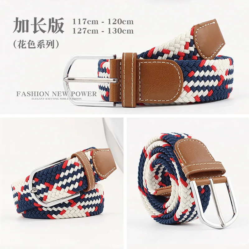 

Long 130cm stretch woven elastic belt men's and women's waist closure canvas pin buckle belt
